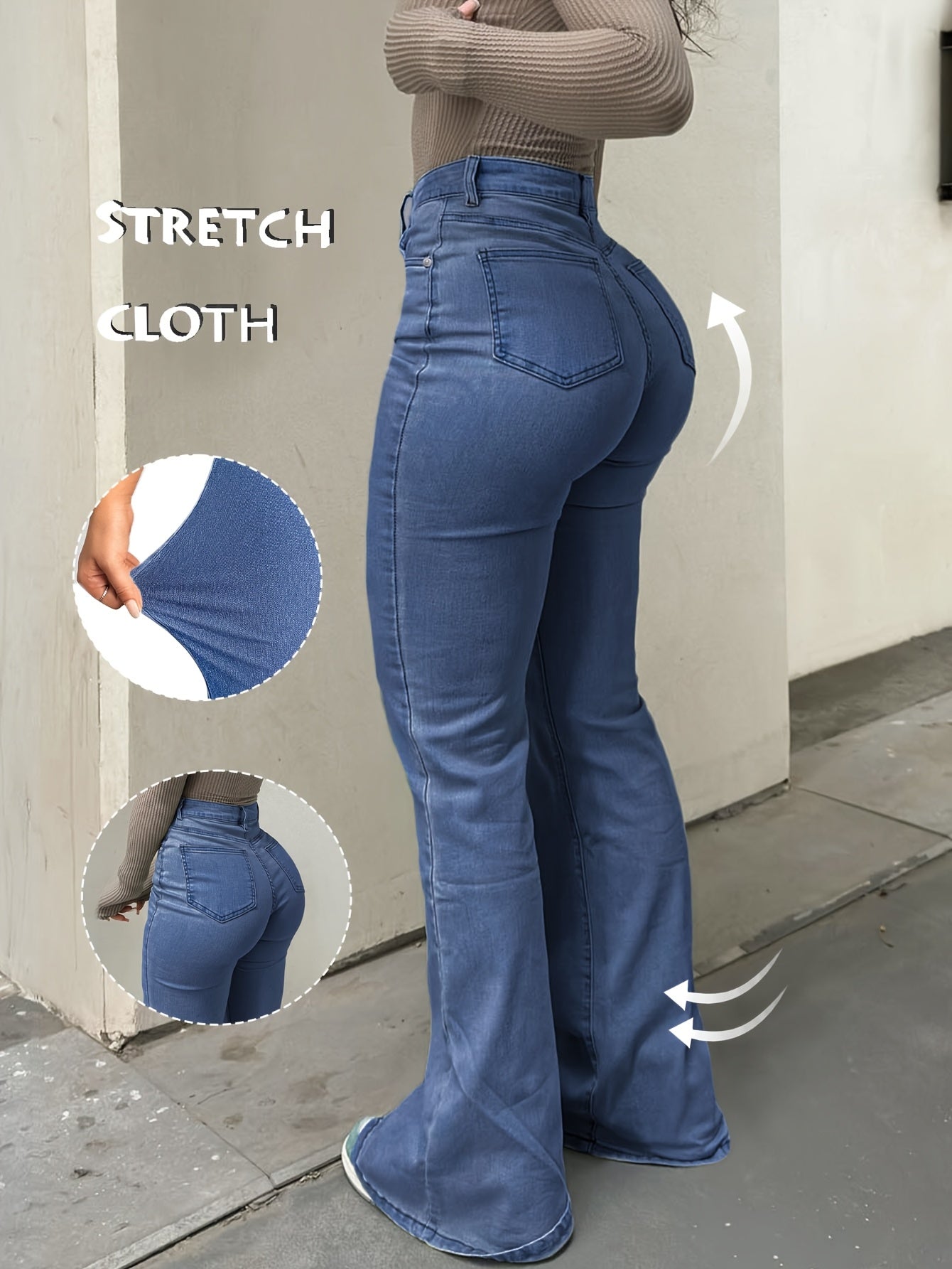 High Waisted Stretch Non See Through Straight Leg Jeans
