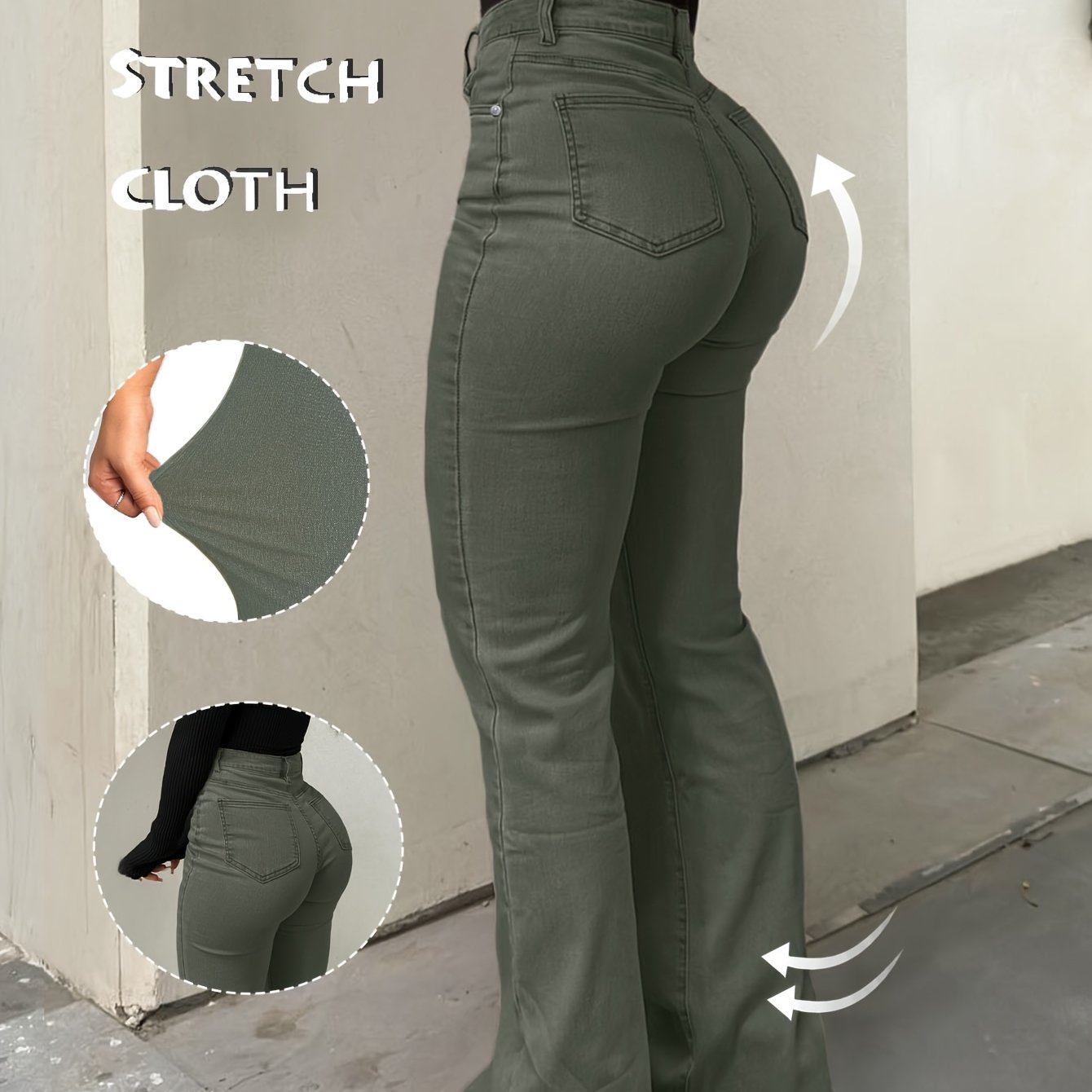 High Waisted Stretch Non See Through Straight Leg Jeans