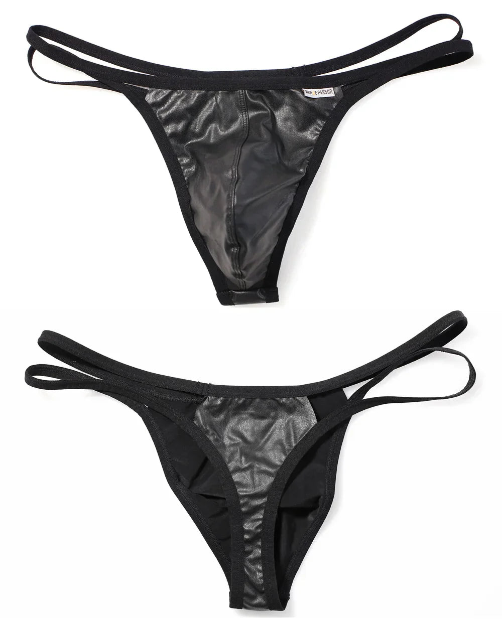 BRAVE PERSON Men Briefs Sexy Underwear Men Thongs  Imitation Leather Fabric Double Belts Design Sissy Panties Thongs for Man